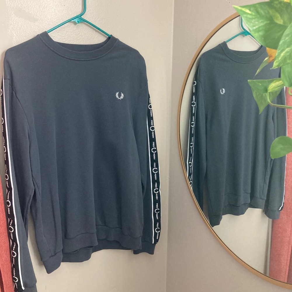 Fred Perry Crew Neck Sweatshirt Tapered Sleeves Lg